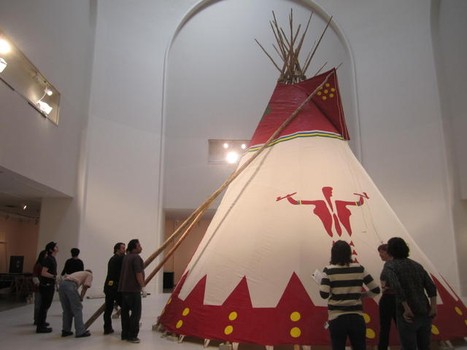 The Brooklyn Museum has erected a Blackfoot tipi in its galleries as part of its exhibition on the tipi and Plains cultures. This one was created by Lyle J. Heavy Runner and Naomi Crawford.